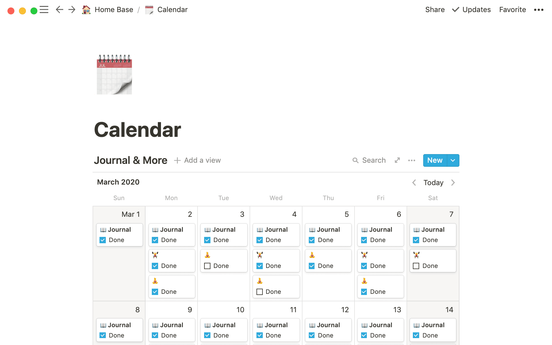 Amira’s calendar is like a habit tracker for what she wants to accomplish every day.