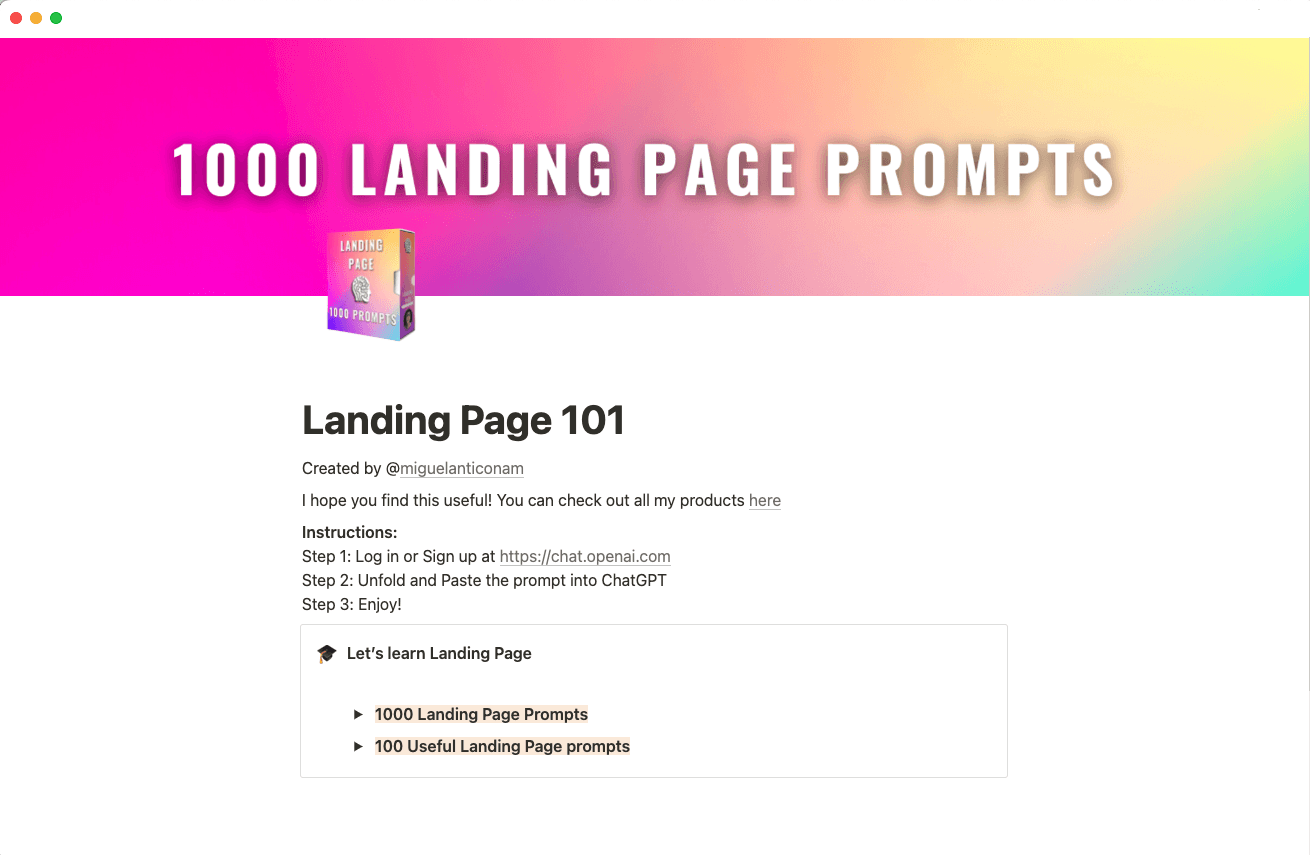 thousand landing page prompts template