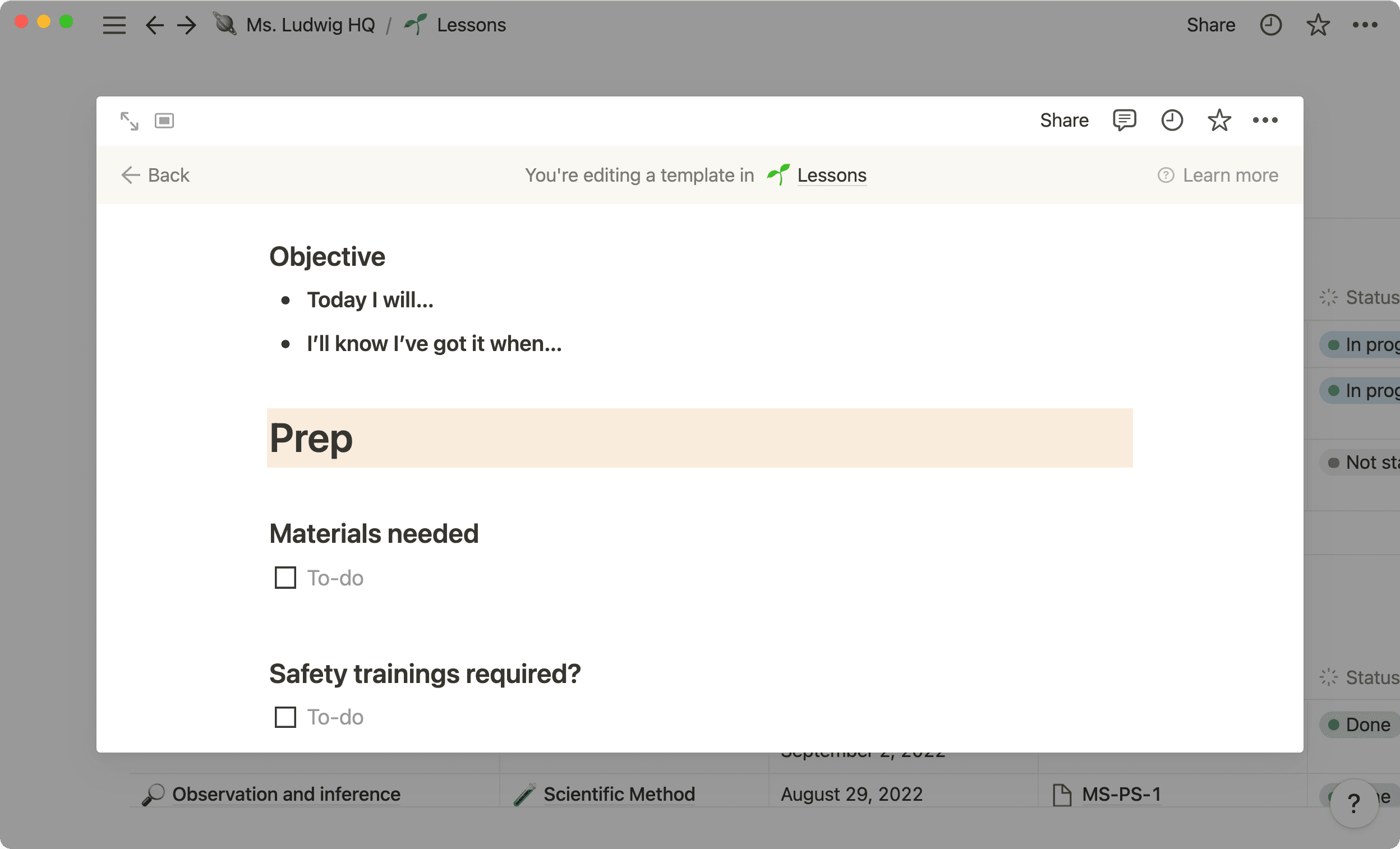 Customizable database templates create predictable structure for planning.
