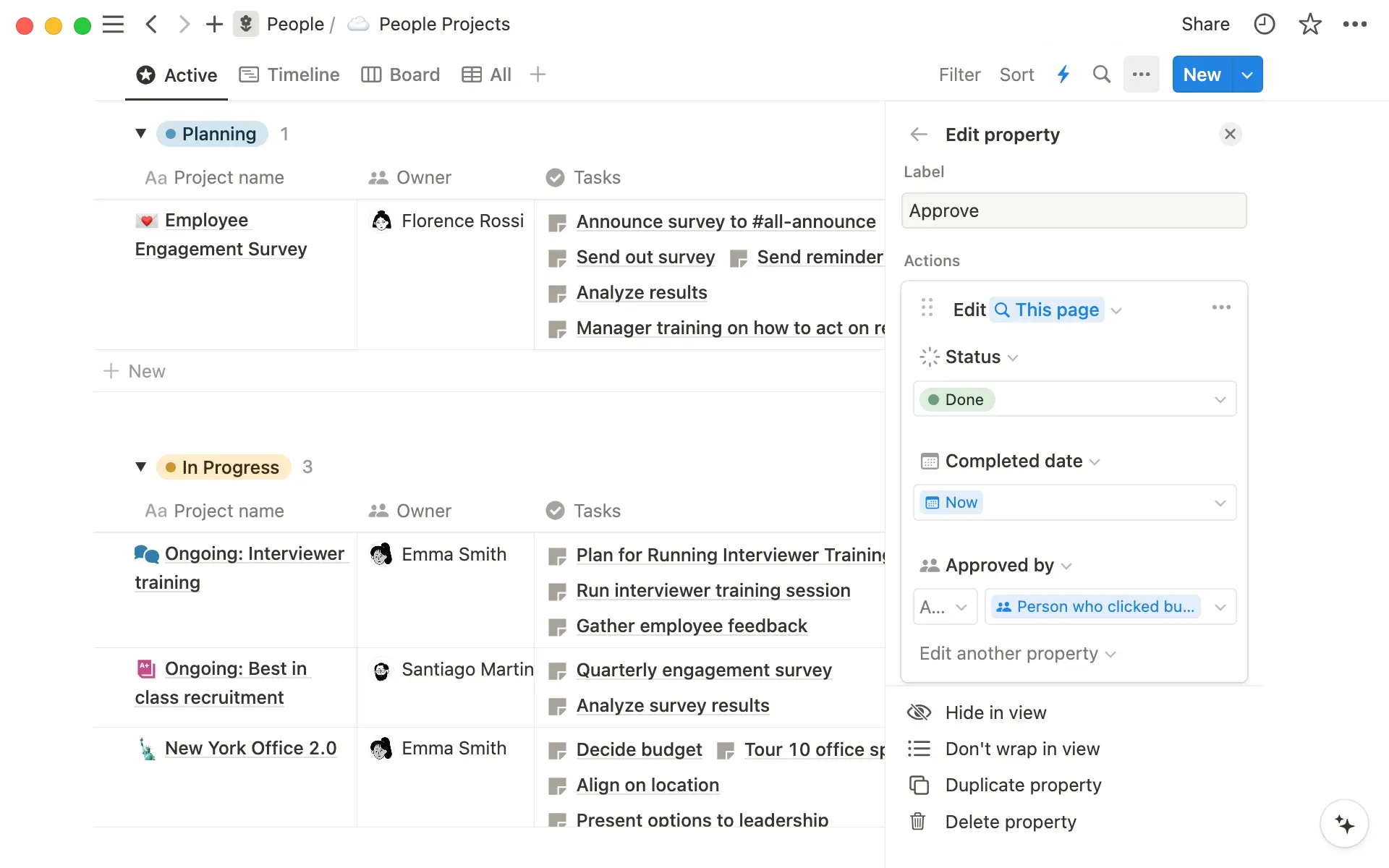 버튼 속성을 편집해 필요한 모든 단계를 추가하세요.