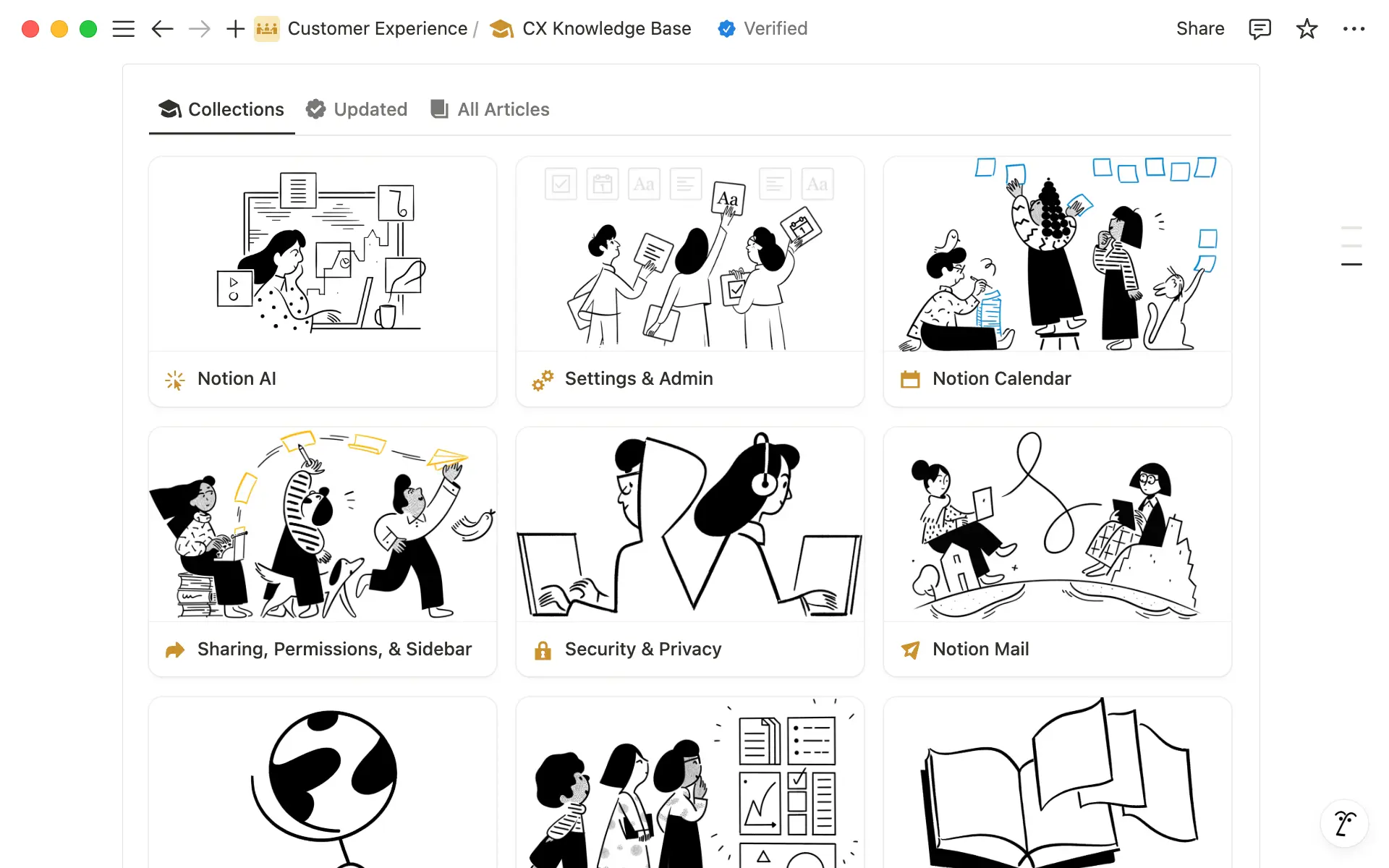Each article is sorted into a Collection, or a Notion-specific category, to help organize all knowledge in a thoughtful (and aesthetically pleasing) way.