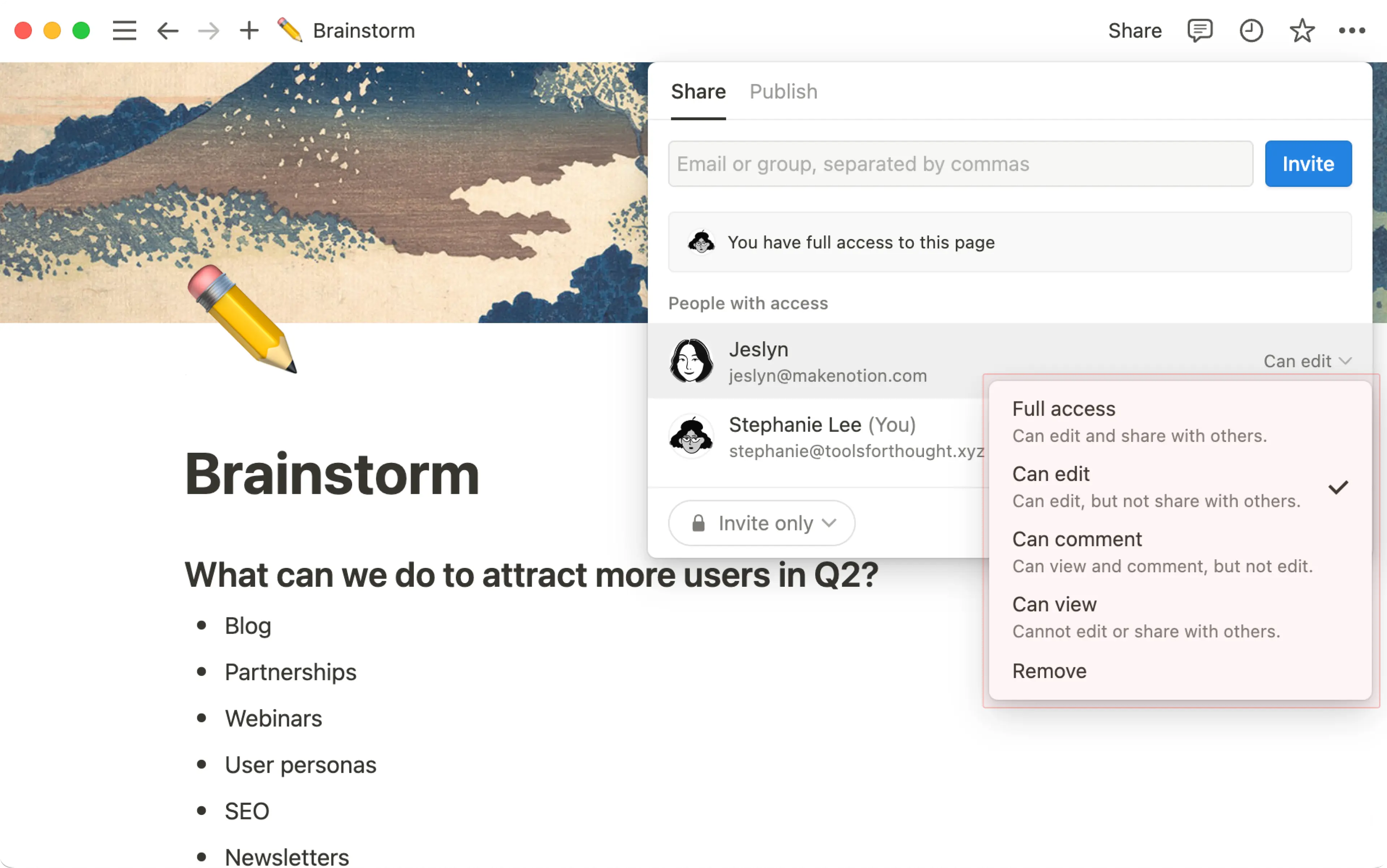 공유와 권한 - 권한 편집